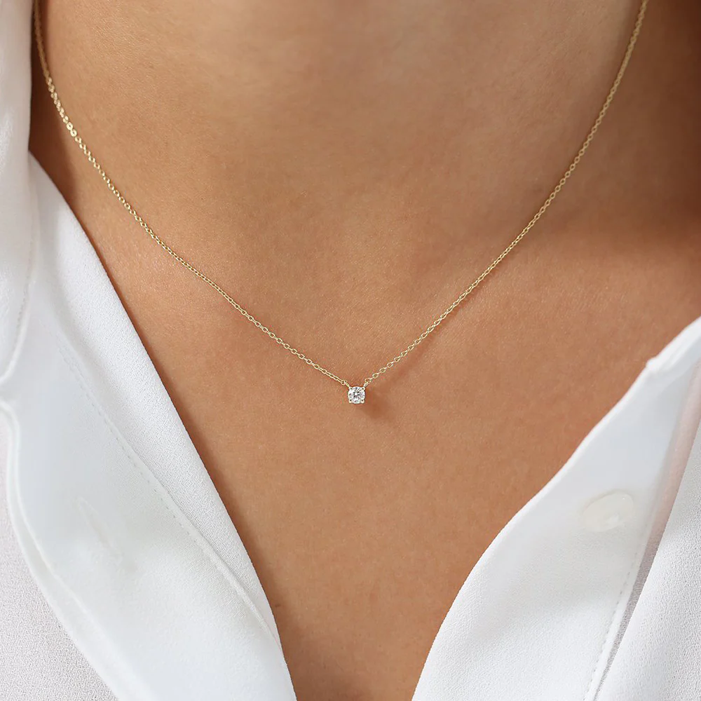 14K Rose Gold Prong Setting Diamond Solitaire Necklace - Image 8