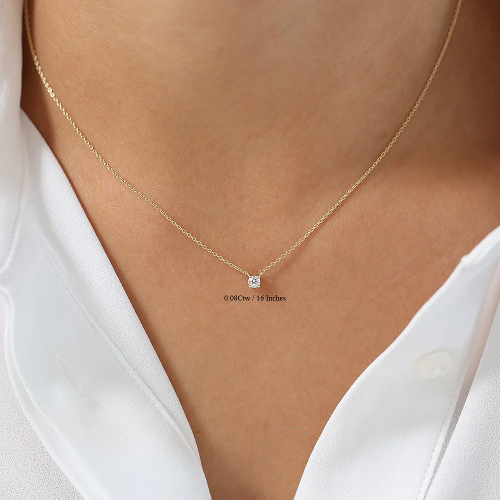 14K Rose Gold Prong Setting Diamond Solitaire Necklace - Image 9