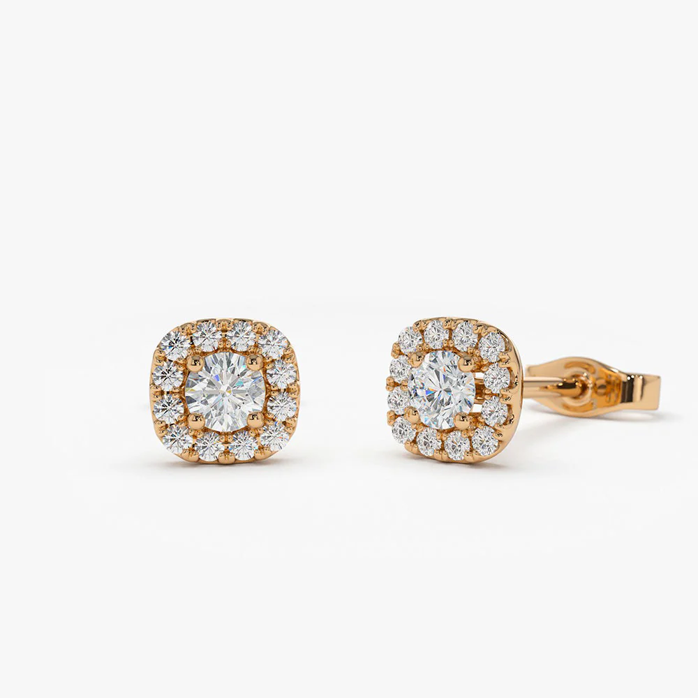 14k Rose Halo Setting Diamond Studs