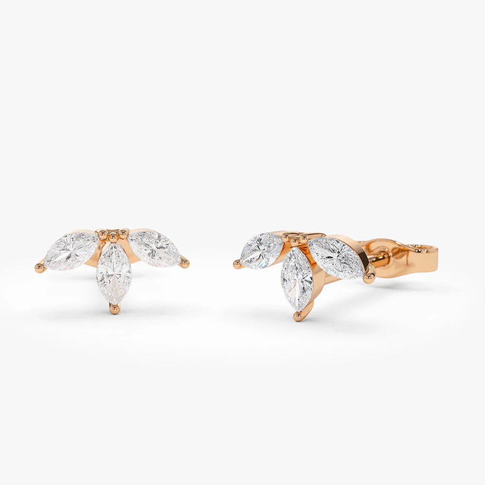 14k Rose Marquise Crown Stud Earrings