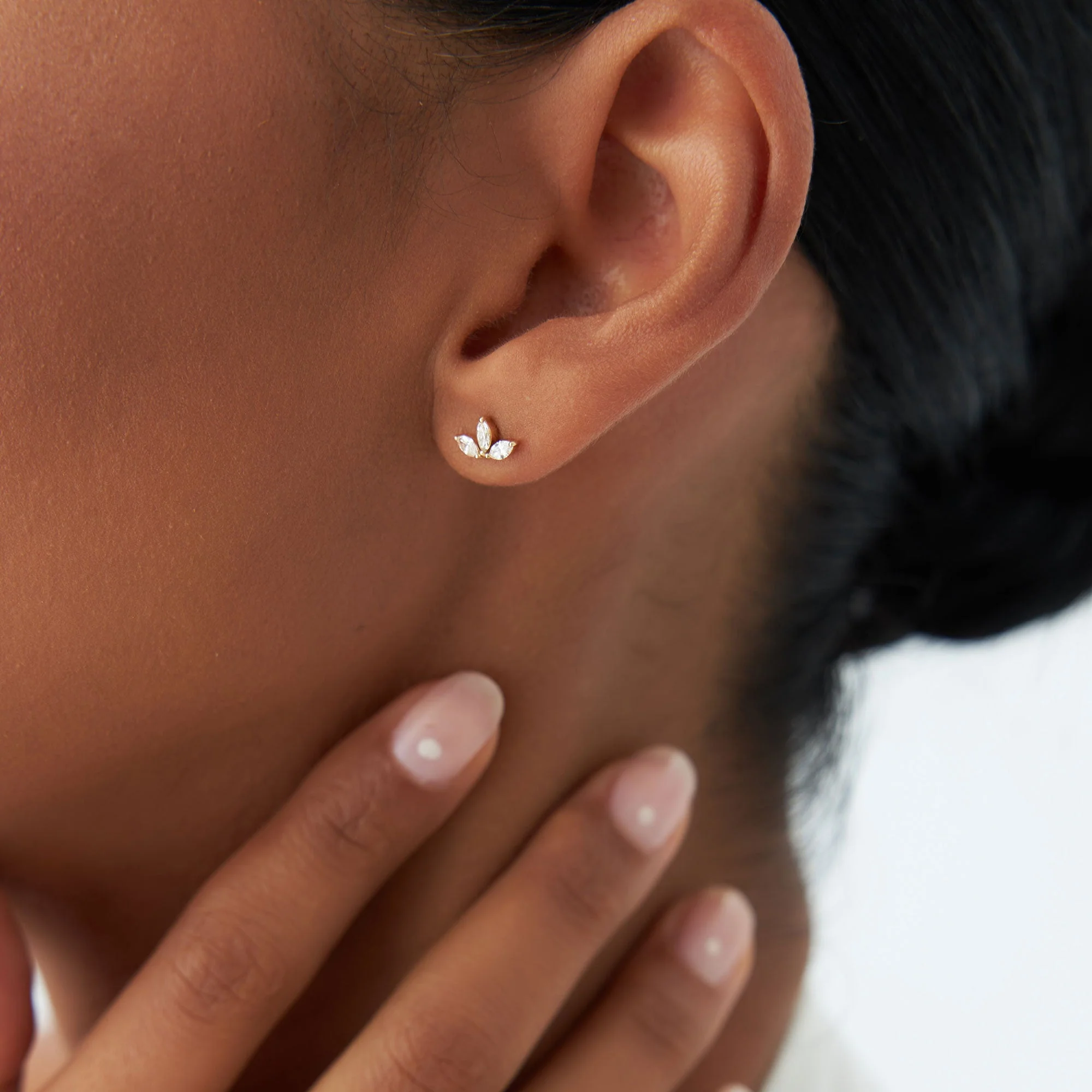 14k Rose Marquise Crown Stud Earrings - Image 3