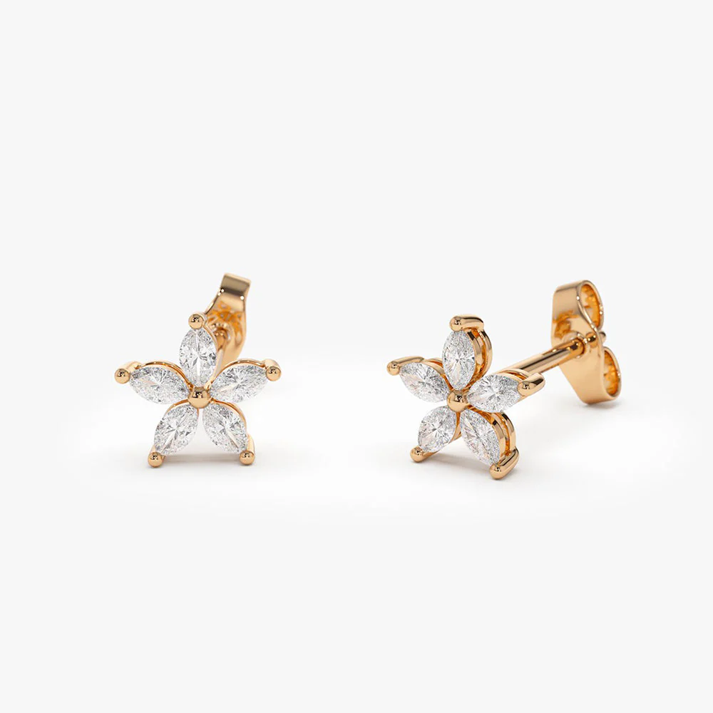 14k Rose Marquise Diamond Floral Studs