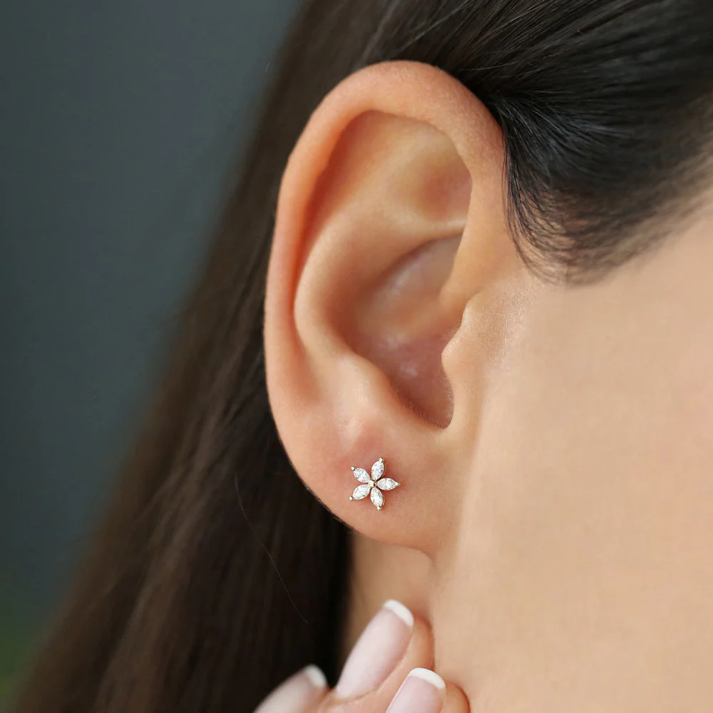 14k Rose Marquise Diamond Floral Studs - Image 3
