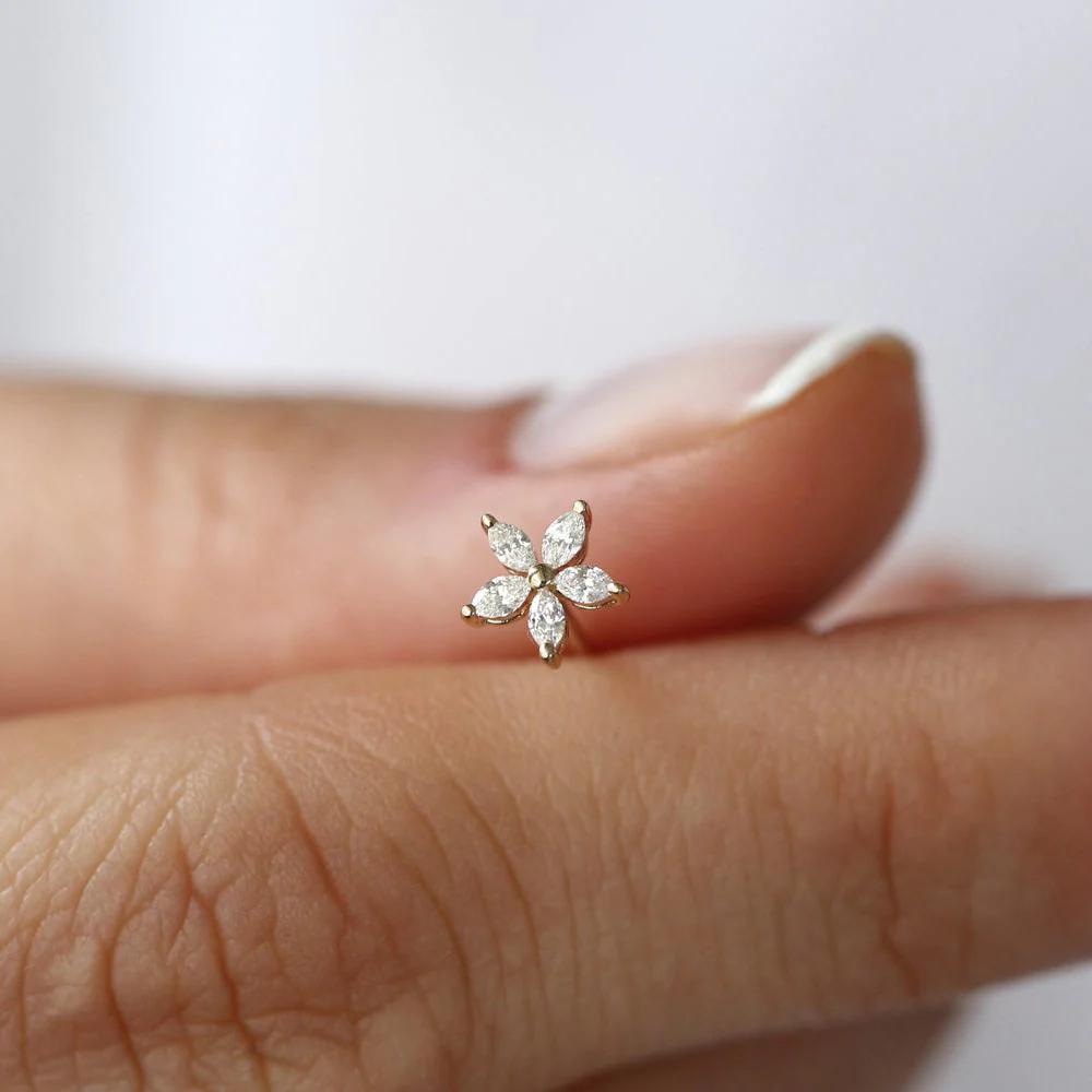 14k Rose Marquise Diamond Floral Studs - Image 4