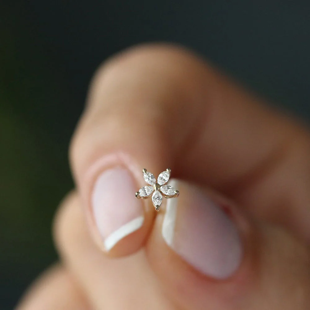 14k Rose Marquise Diamond Floral Studs - Image 5