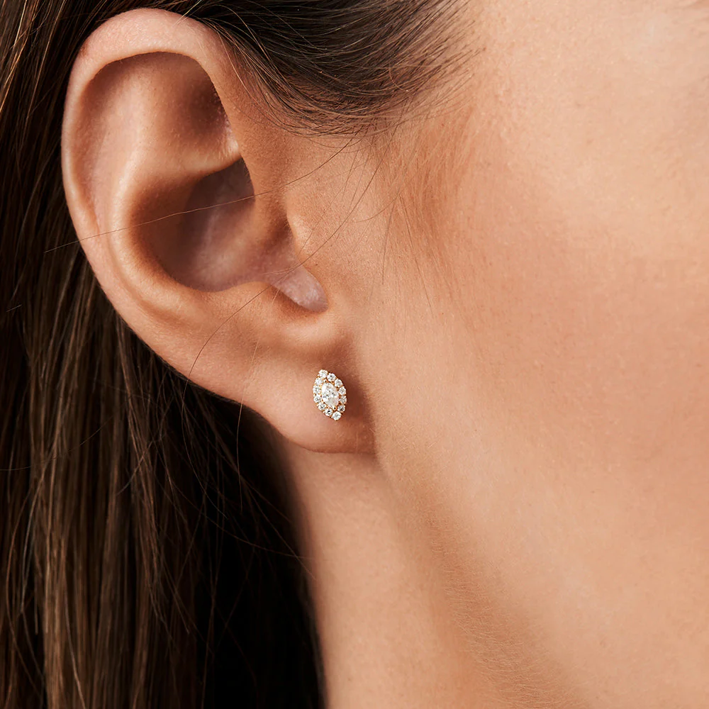 14k Rose Marquise Diamond in Halo Setting Diamond Studs - Image 2