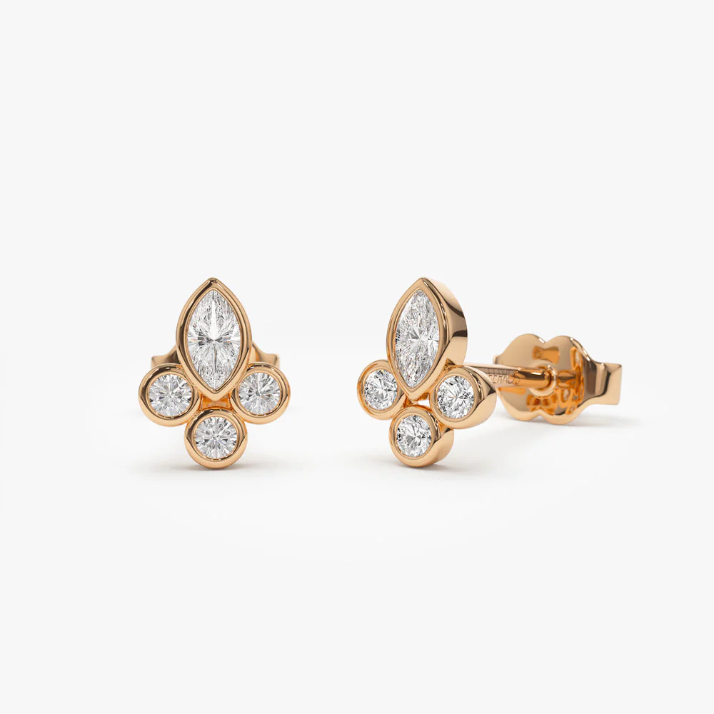 14k Rose Marquise & Round Diamond Crown Earrings
