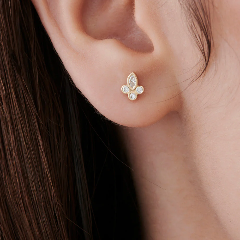 14k Rose Marquise & Round Diamond Crown Earrings - Image 2