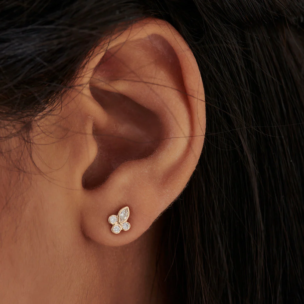 14k Rose Marquise & Round Diamond Crown Earrings - Image 5