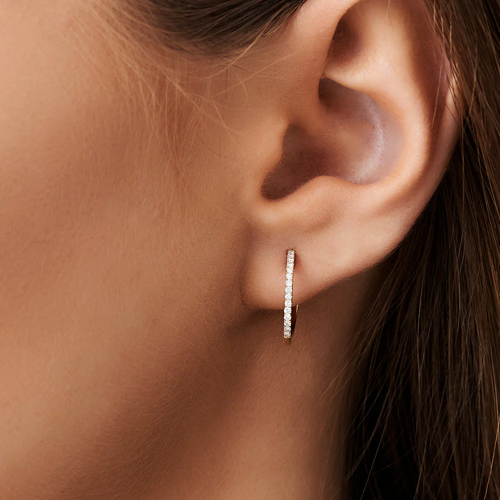 14k Rose Medium Diamond Hoop Earrings - Image 2