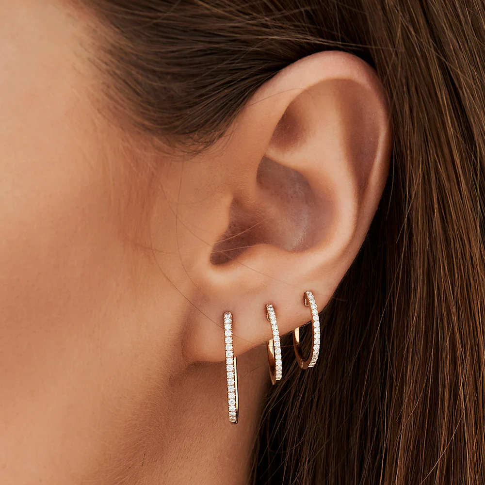 14k Rose Medium Diamond Hoop Earrings - Image 3