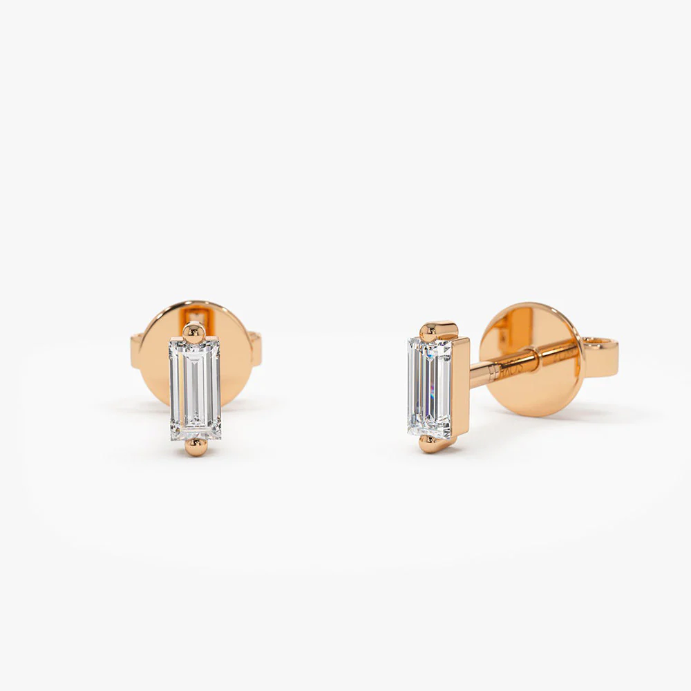 14k Rose Mini Baguette Diamond Studs