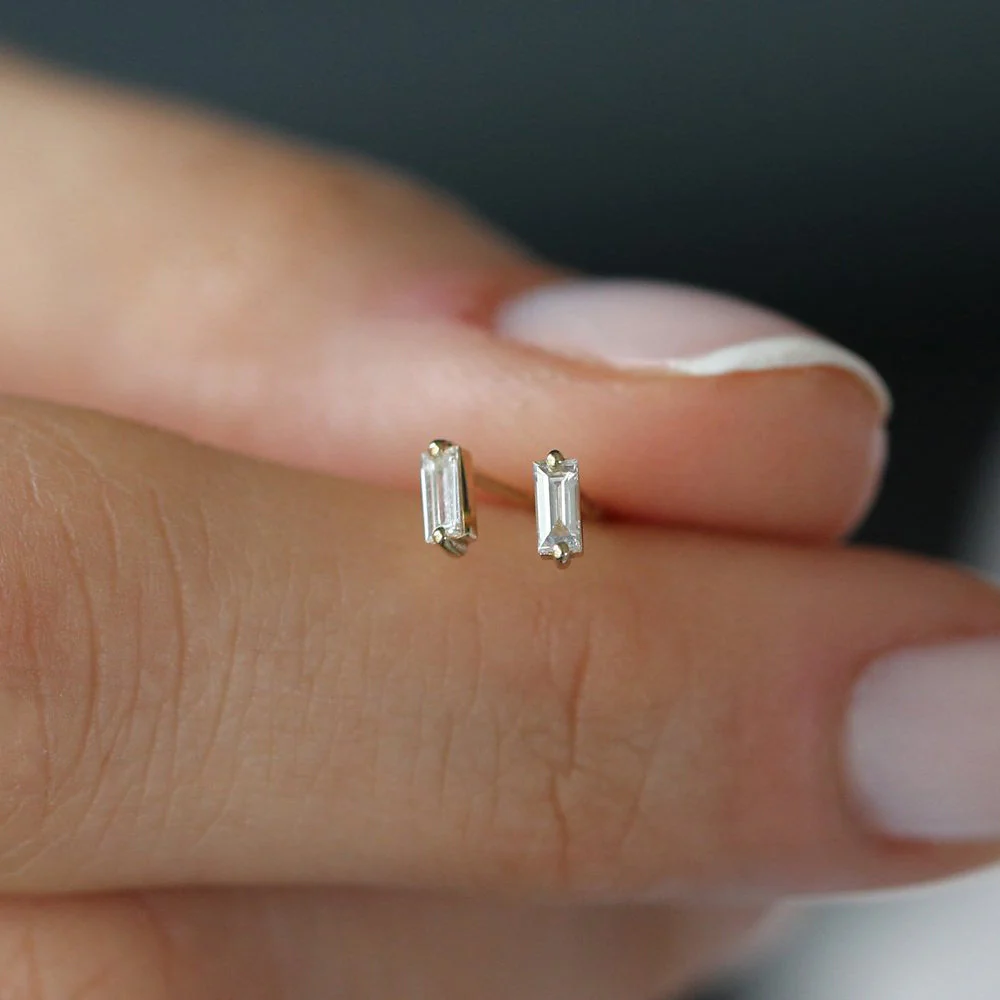 14k Rose Mini Baguette Diamond Studs - Image 2