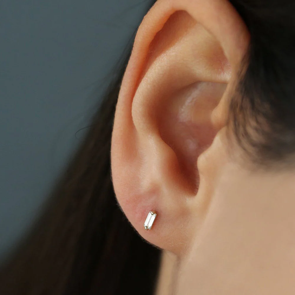 14k Rose Mini Baguette Diamond Studs - Image 3