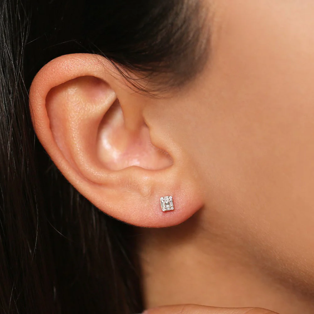 14k Rose Mini Illusion Setting Baguette Studs - Image 2