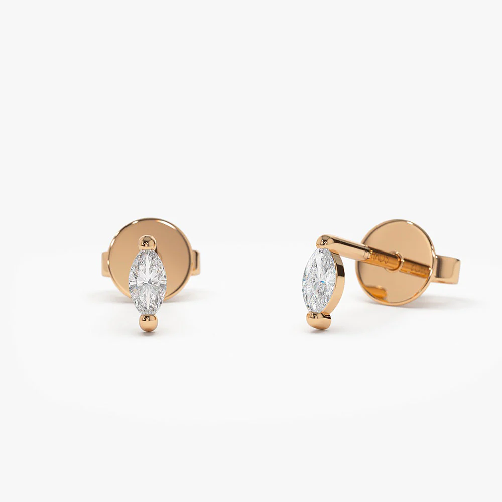 14k Rose Mini Marquise Diamond Studs