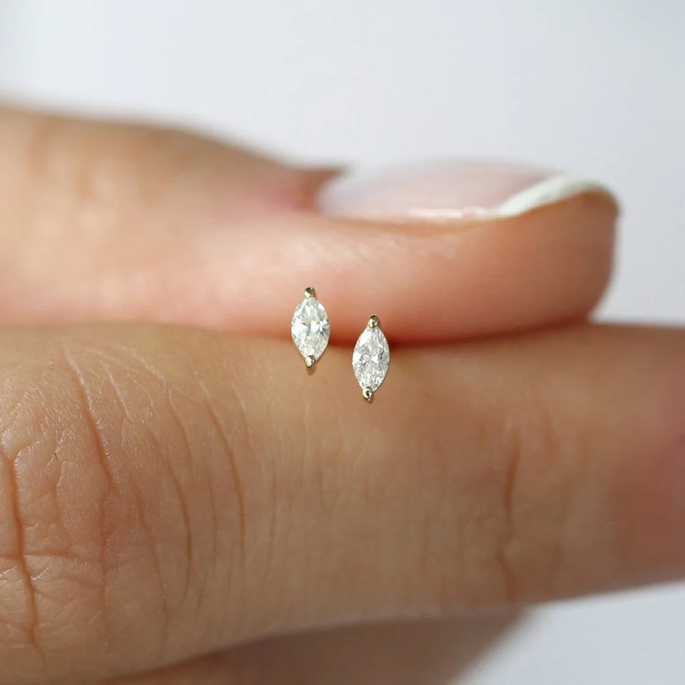 14k Rose Mini Marquise Diamond Studs - Image 2
