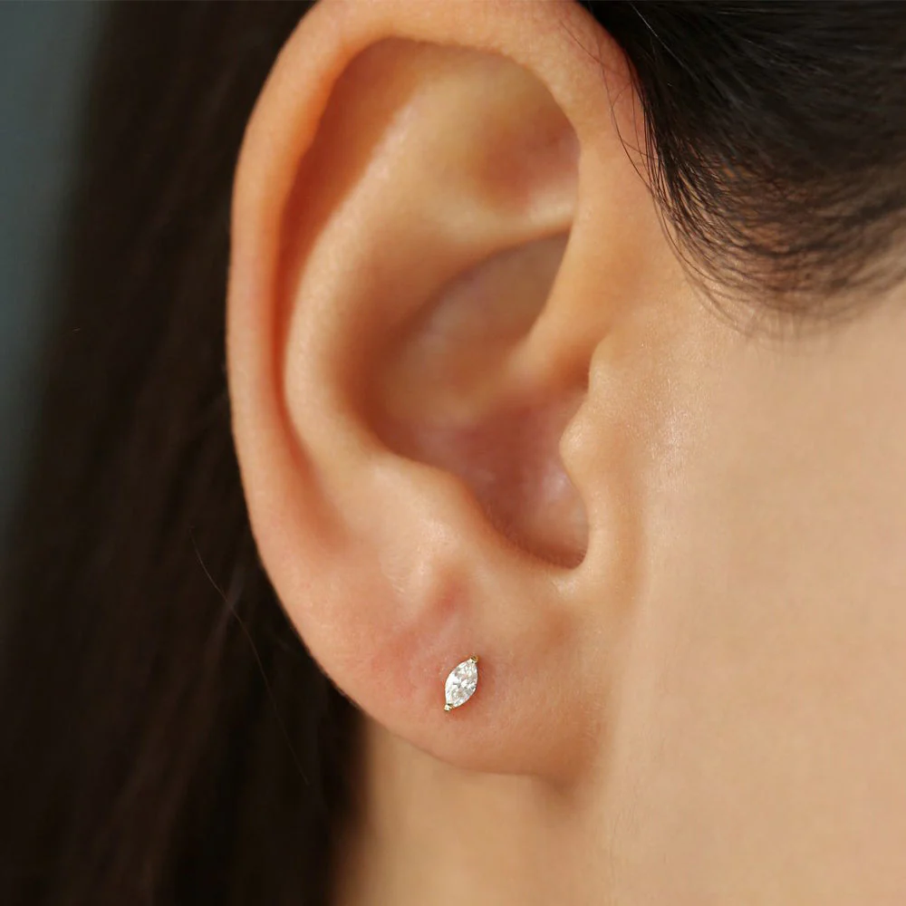 14k Rose Mini Marquise Diamond Studs - Image 3
