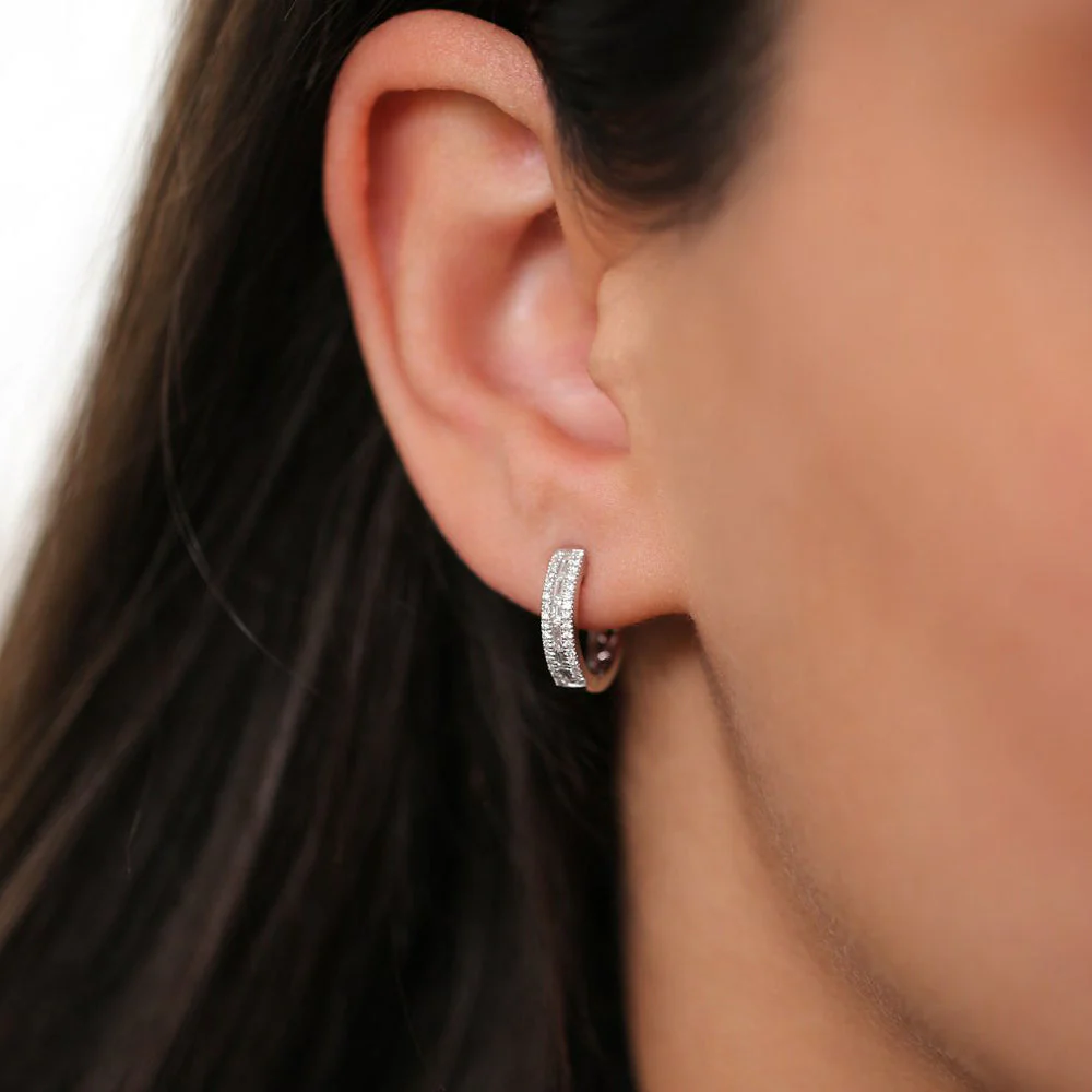 14K Rose Pave Diamonds and Baguette Hoop Earrings - Image 3