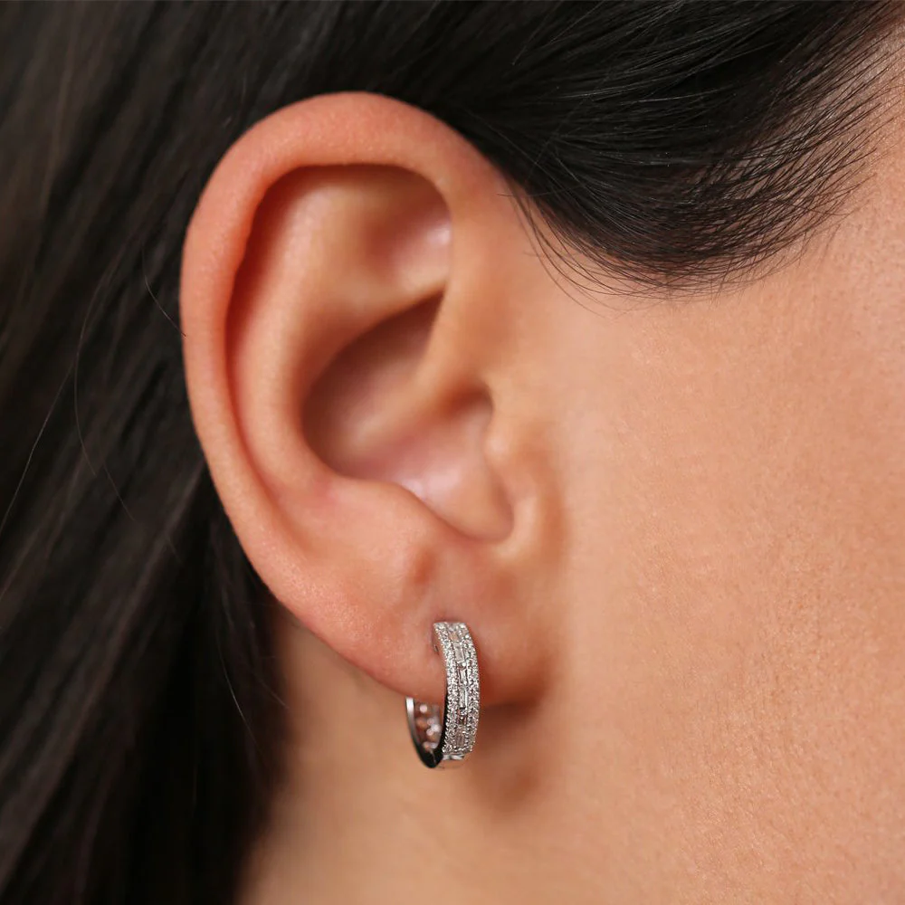 14K Rose Pave Diamonds and Baguette Hoop Earrings - Image 4