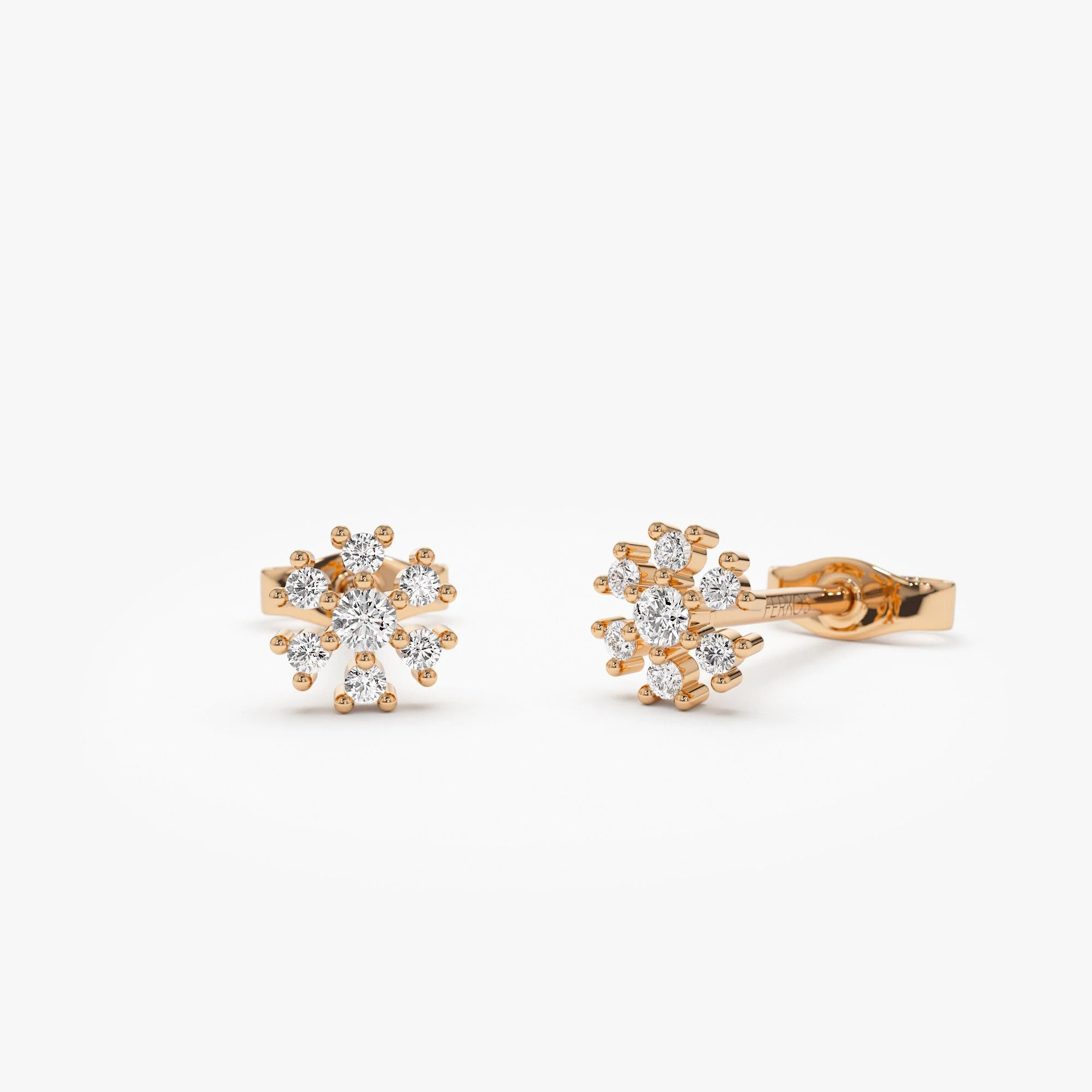 14K Rose Petite Flower Design Diamond Stud Earrings