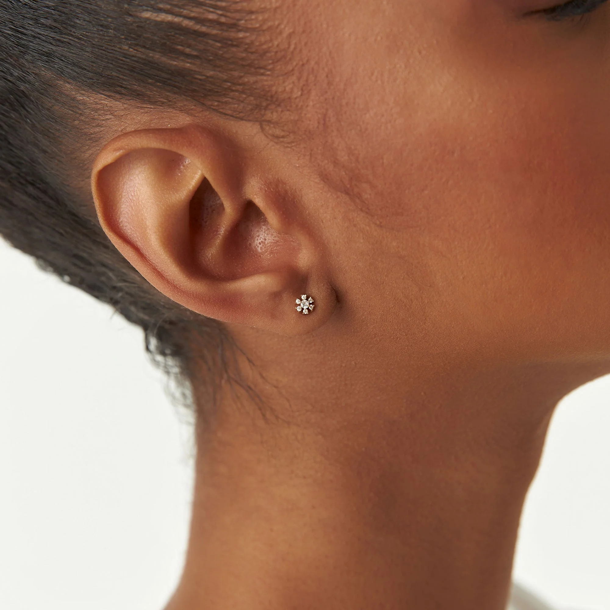 14K Rose Petite Flower Design Diamond Stud Earrings - Image 4