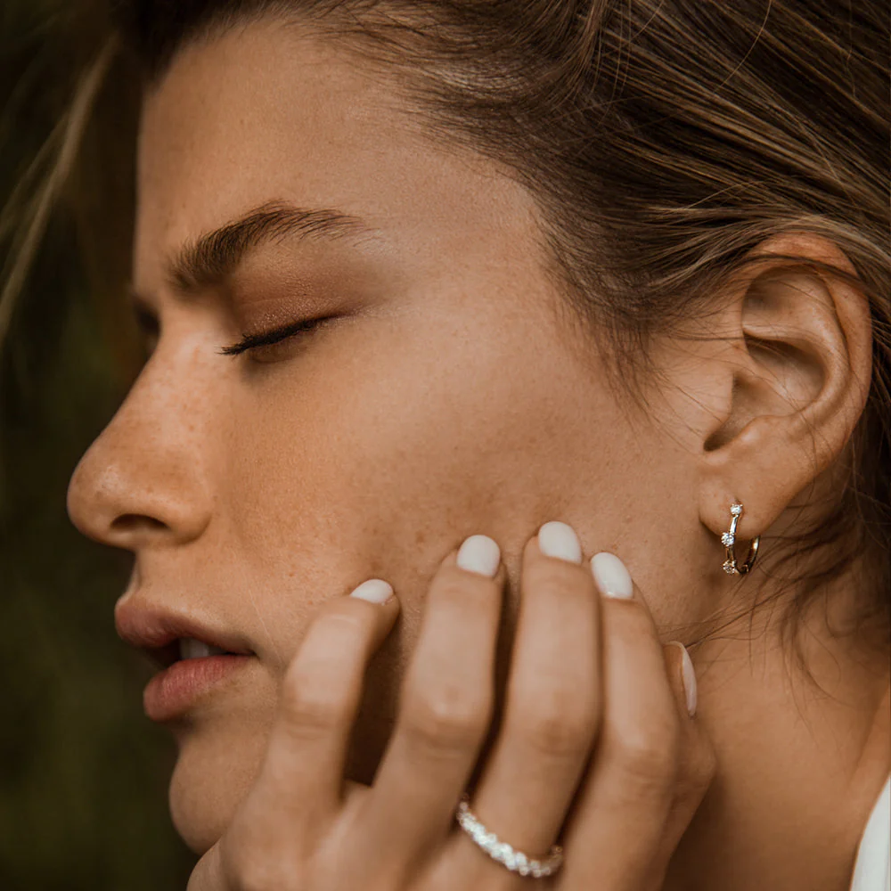 14k Rose Prong Setting Diamond Hoop Earrings - Image 5