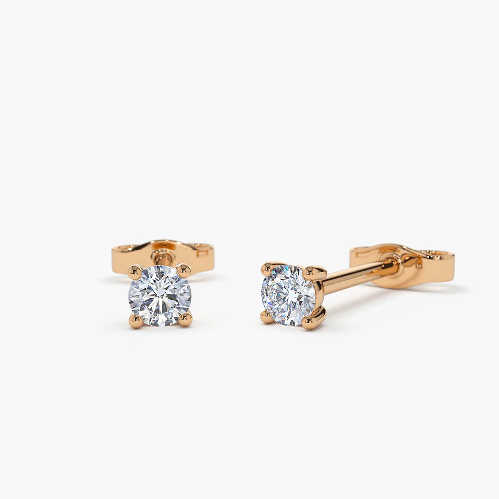 14k Rose Prong Setting Round Diamond Studs