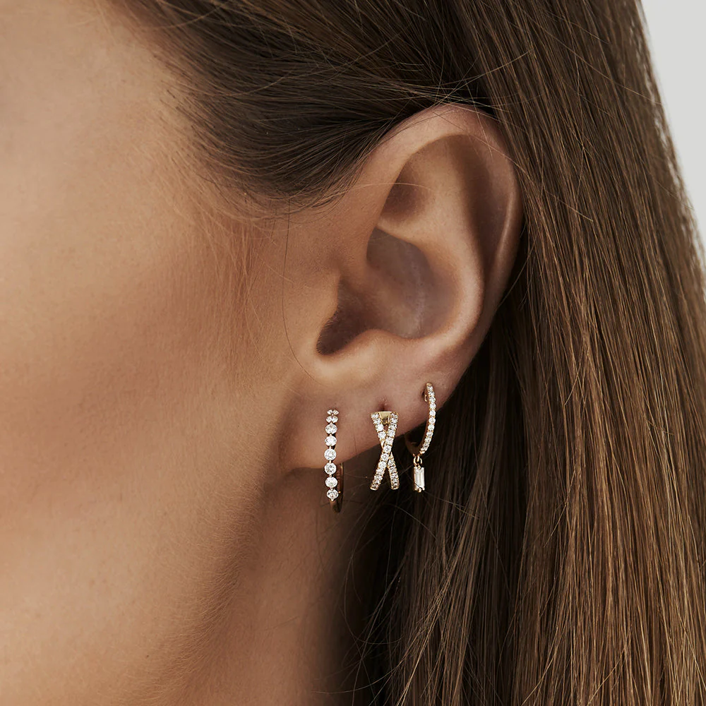 14k Rose Solid Gold Criss Cross Pave Diamond Earrings - Image 3