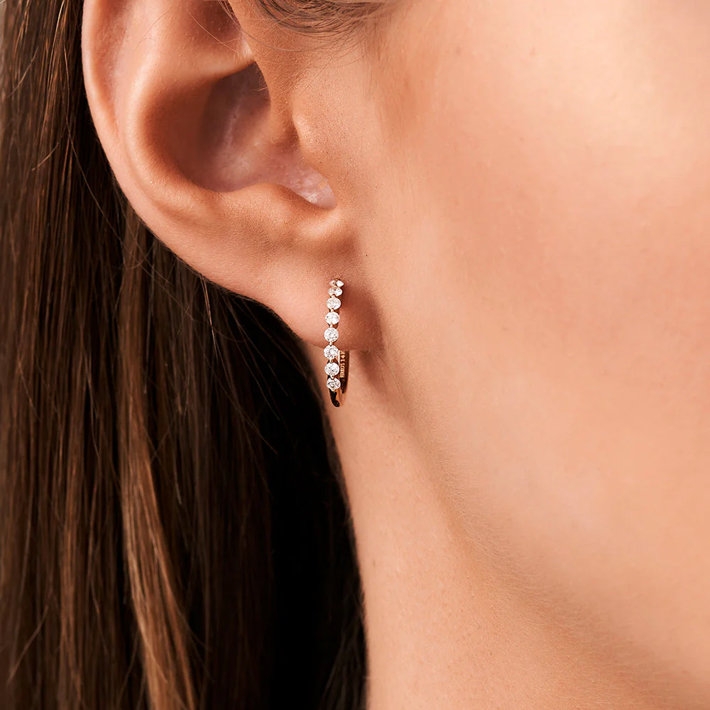 14k Rose Solid Gold Shared Prong Diamond Hoop Earrings - Image 3