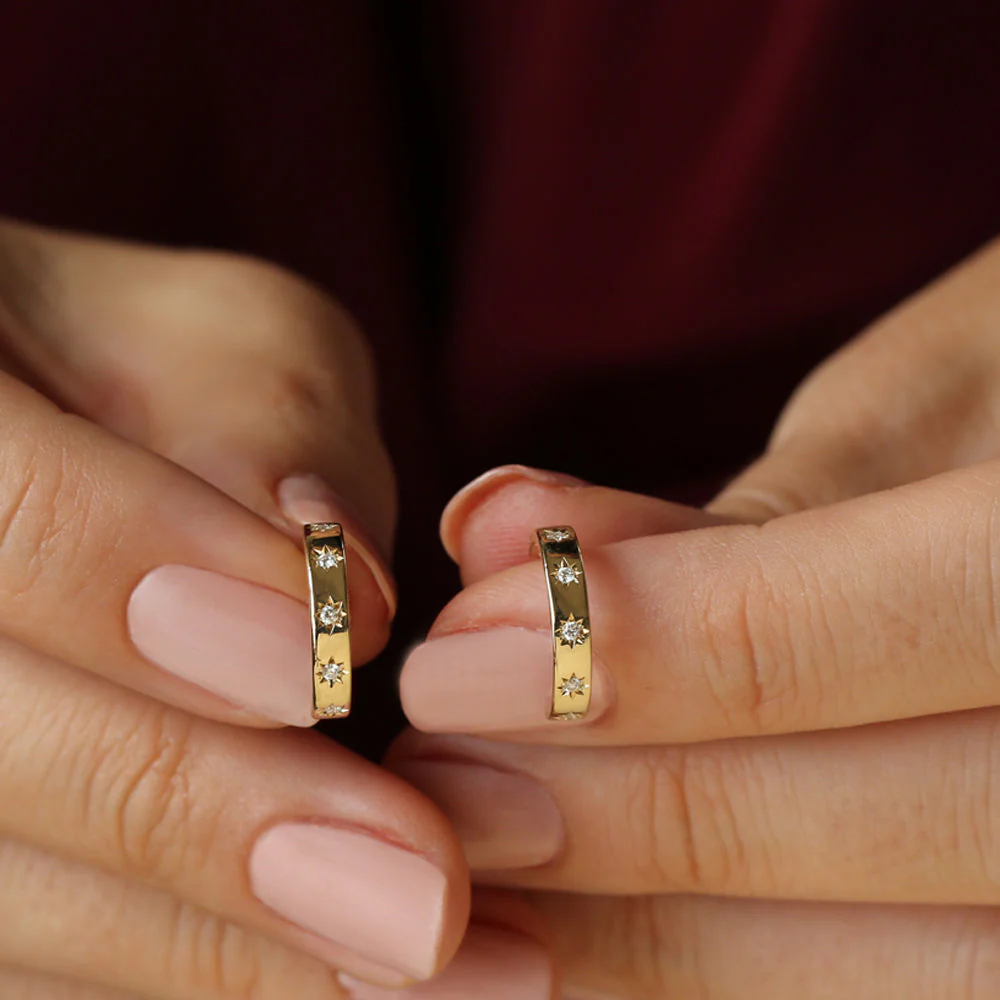14k Rose Starsetting Minimal Diamond Hoops - Image 4
