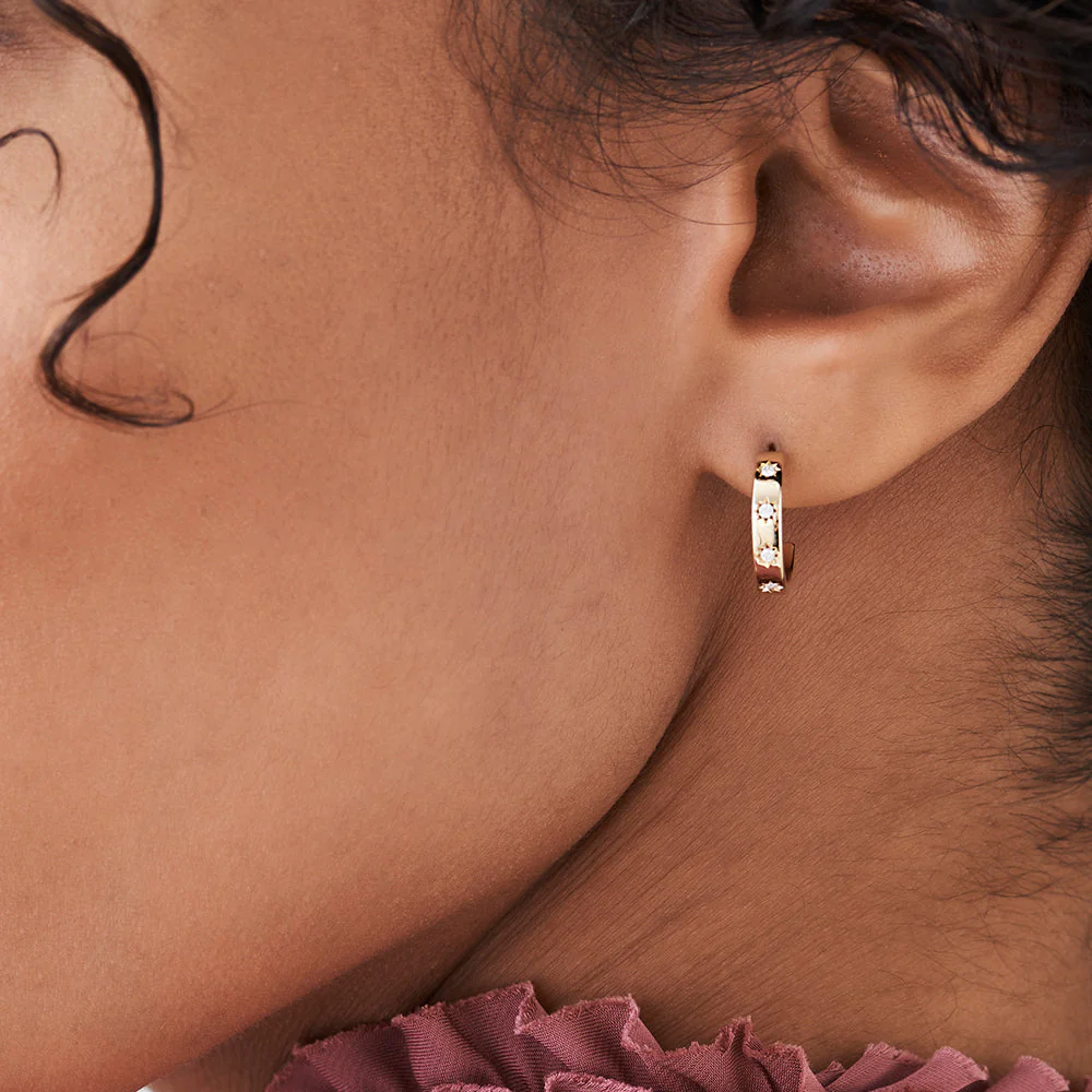14k Rose Starsetting Minimal Diamond Hoops - Image 5