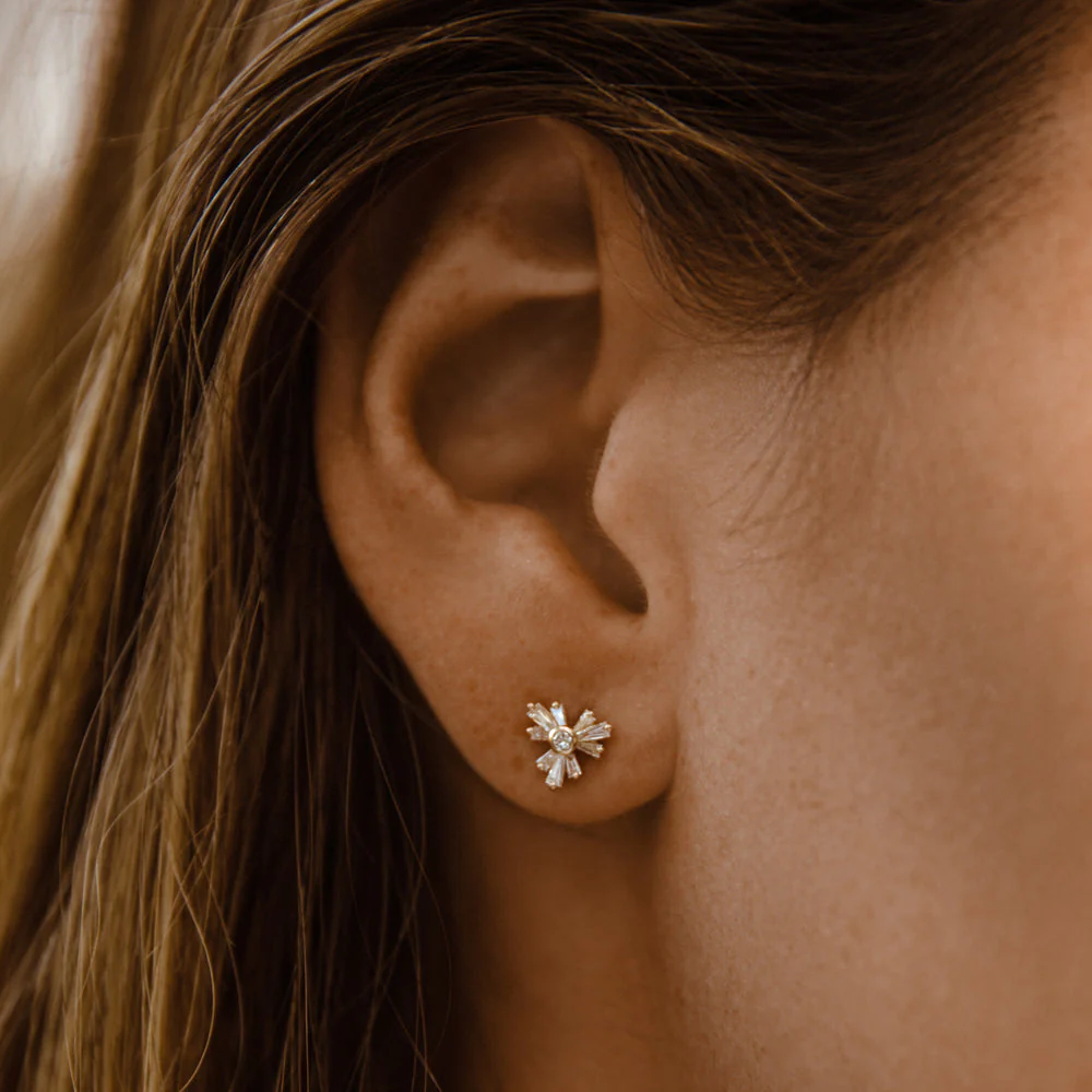 14k Rose Triangle Shaped Tapered Baguette Diamond Stud - Image 2