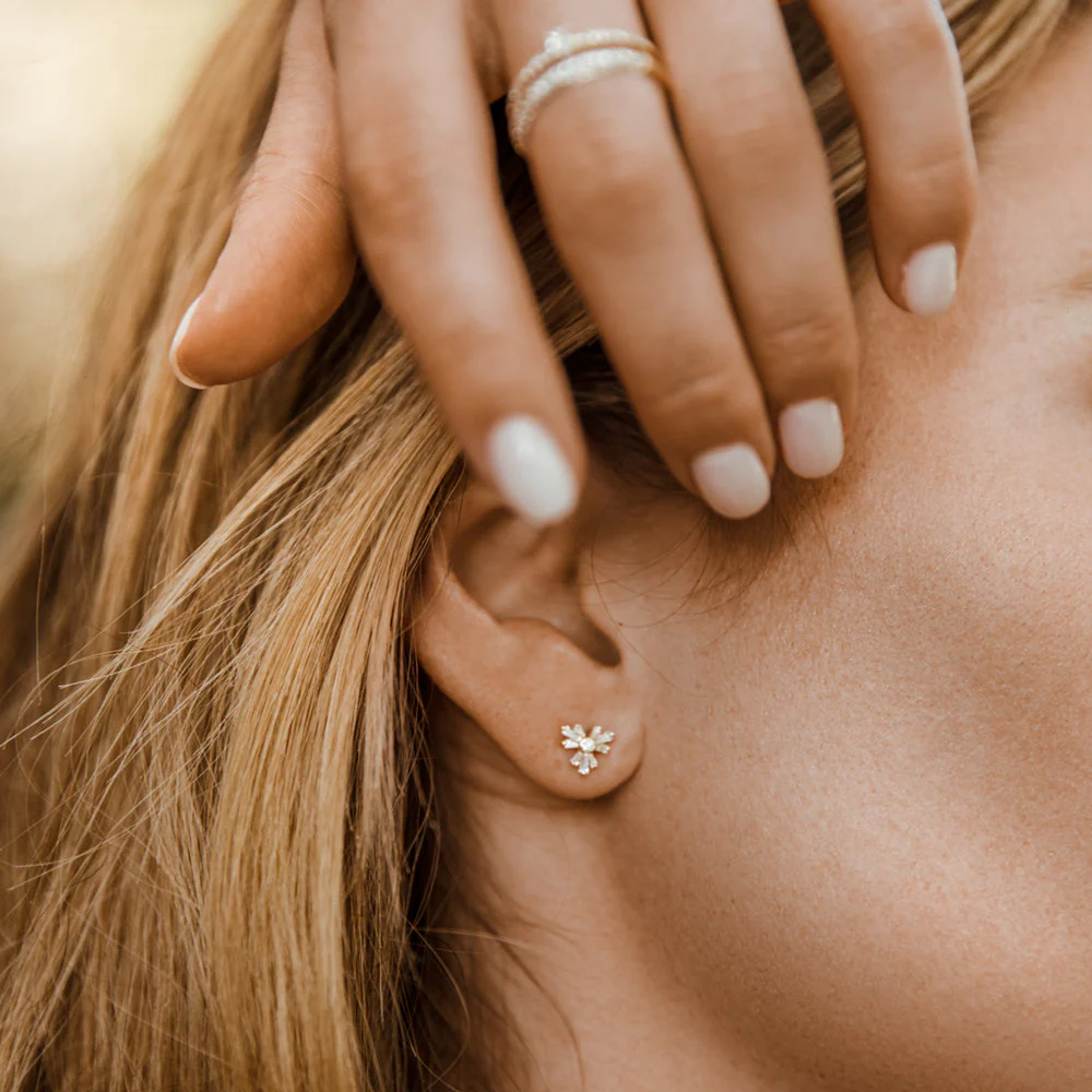 14k Rose Triangle Shaped Tapered Baguette Diamond Stud - Image 3