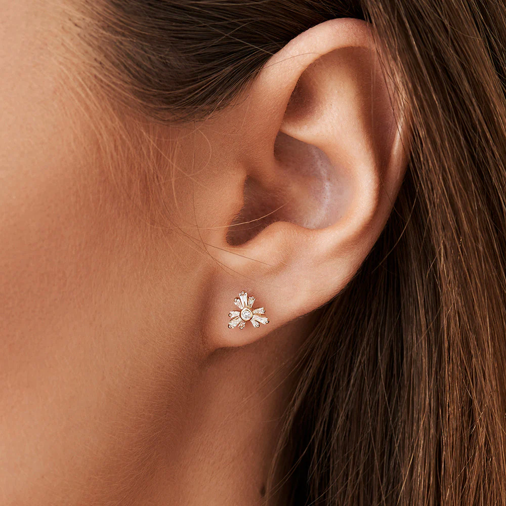14k Rose Triangle Shaped Tapered Baguette Diamond Stud - Image 5
