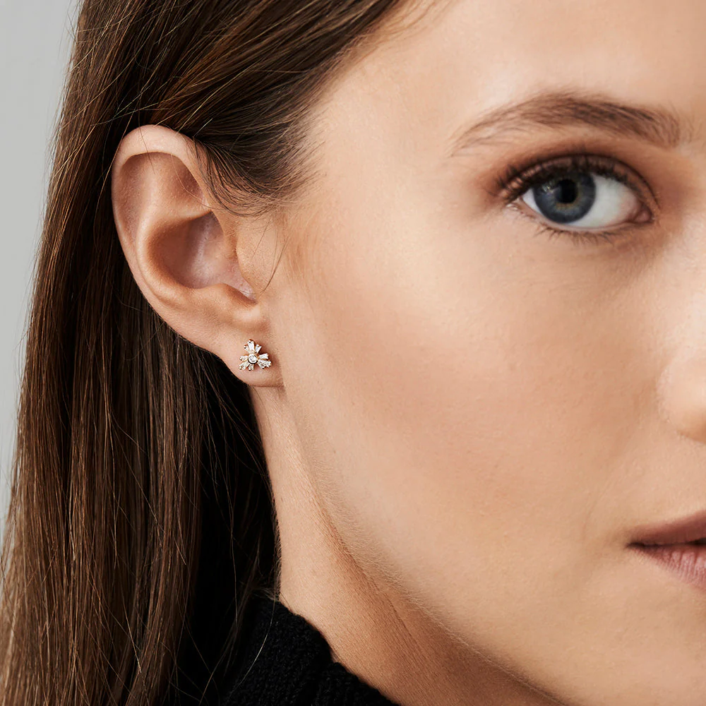 14k Rose Triangle Shaped Tapered Baguette Diamond Stud - Image 6