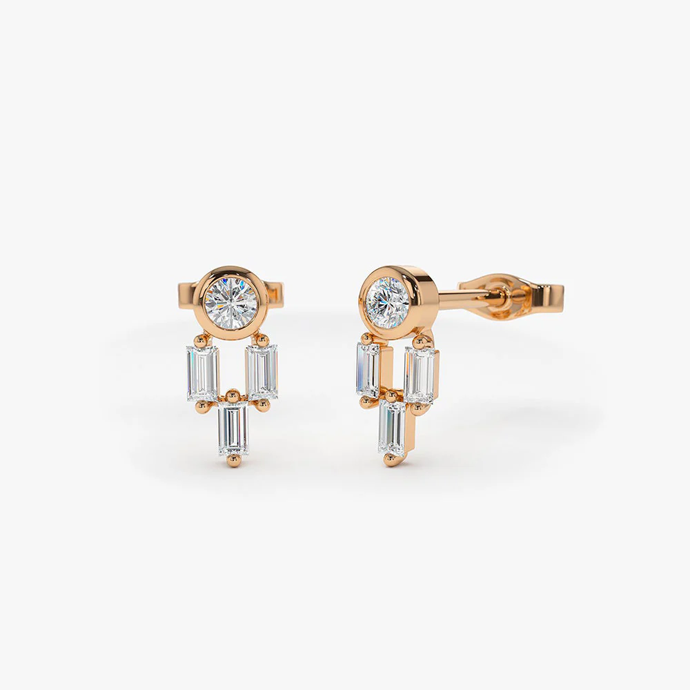 14k Rose Unique Baguette Diamond Earrings