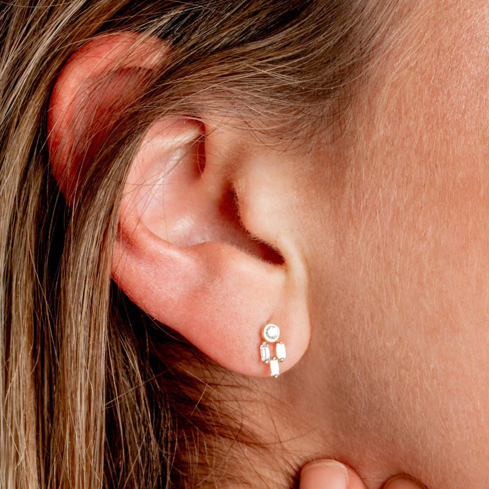 14k Rose Unique Baguette Diamond Earrings - Image 2