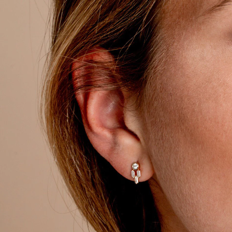 14k Rose Unique Baguette Diamond Earrings - Image 4