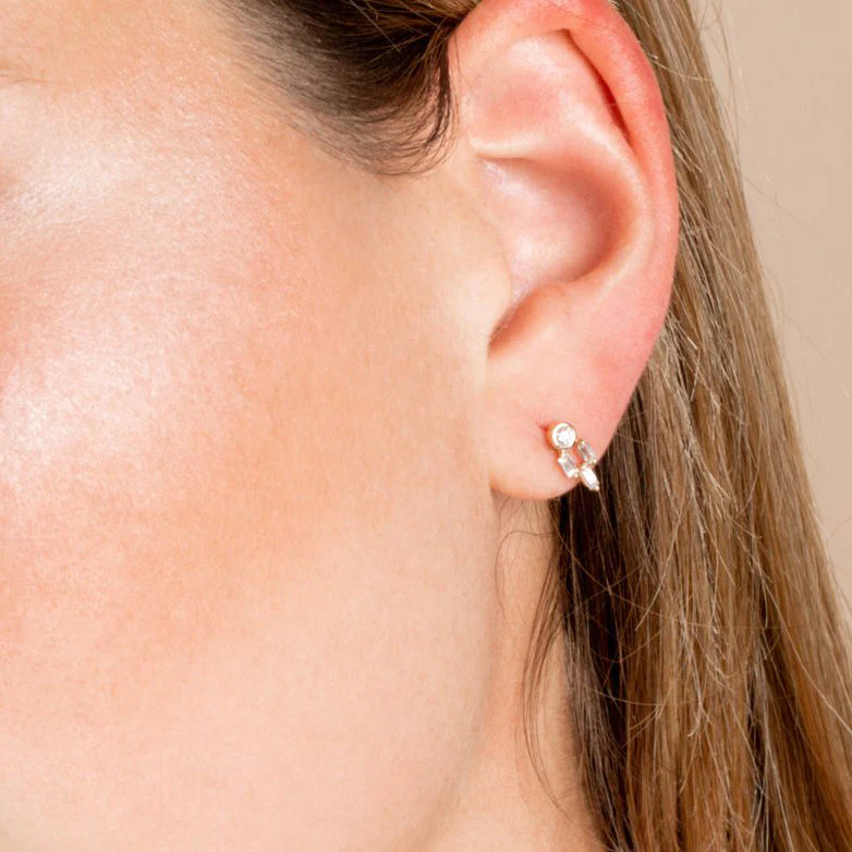 14k Rose Unique Baguette Diamond Earrings - Image 5
