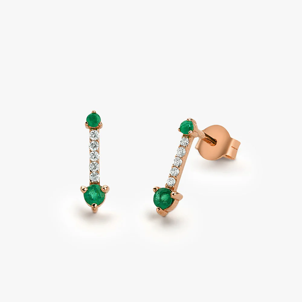 14K Gold Round Emerald and Diamond Earrings - Image 4
