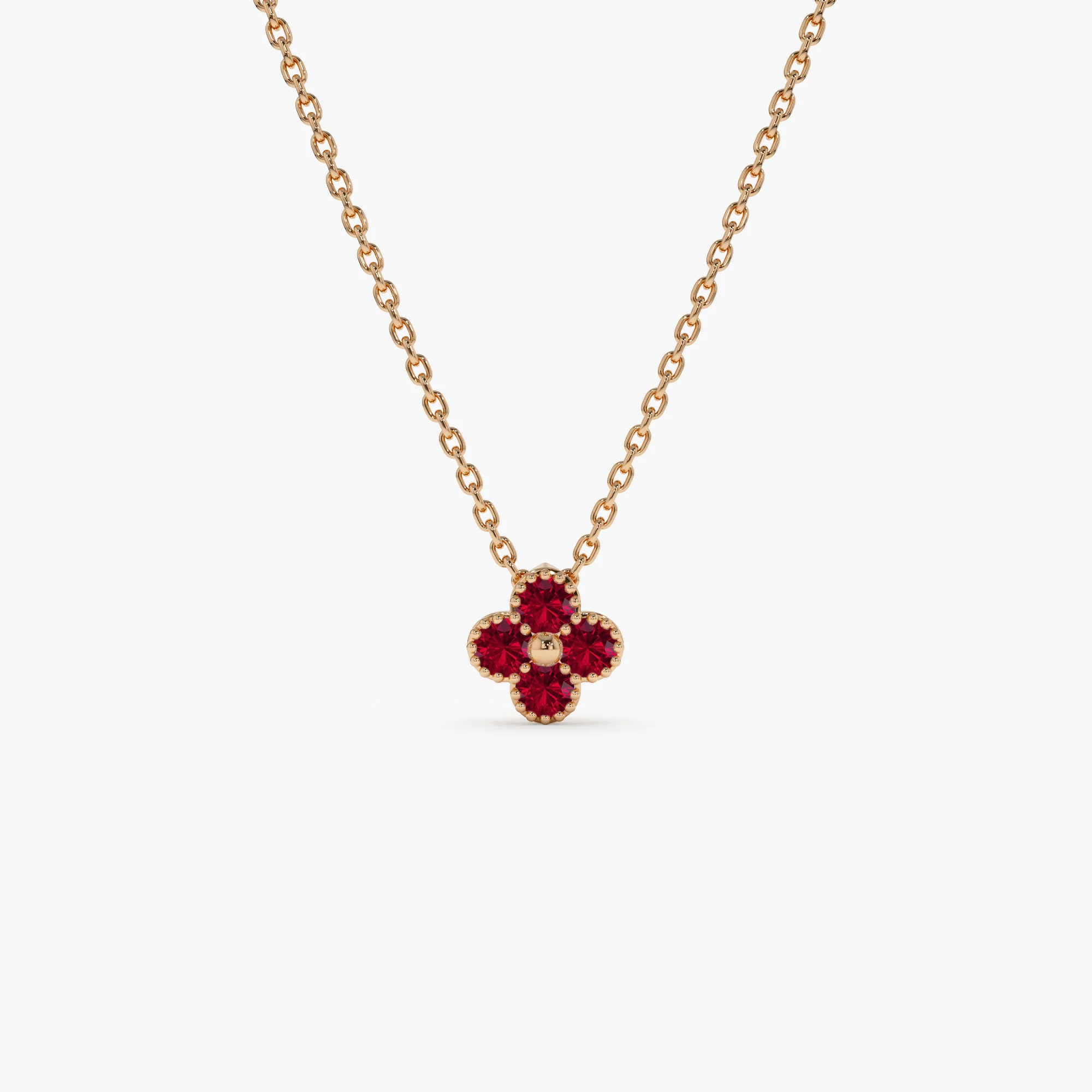 14k Ruby Clover Beaded Necklace - Image 6