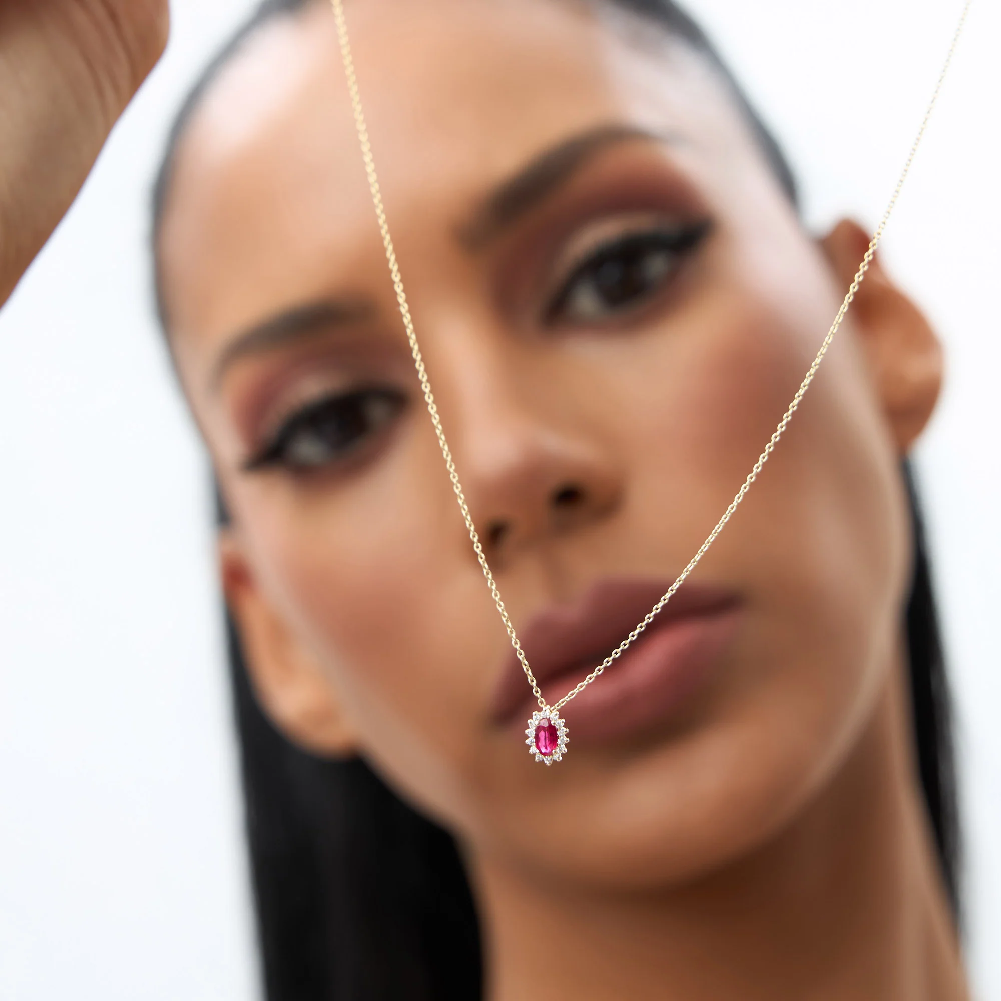 14k Ruby Necklace with Halo Diamonds - Image 2