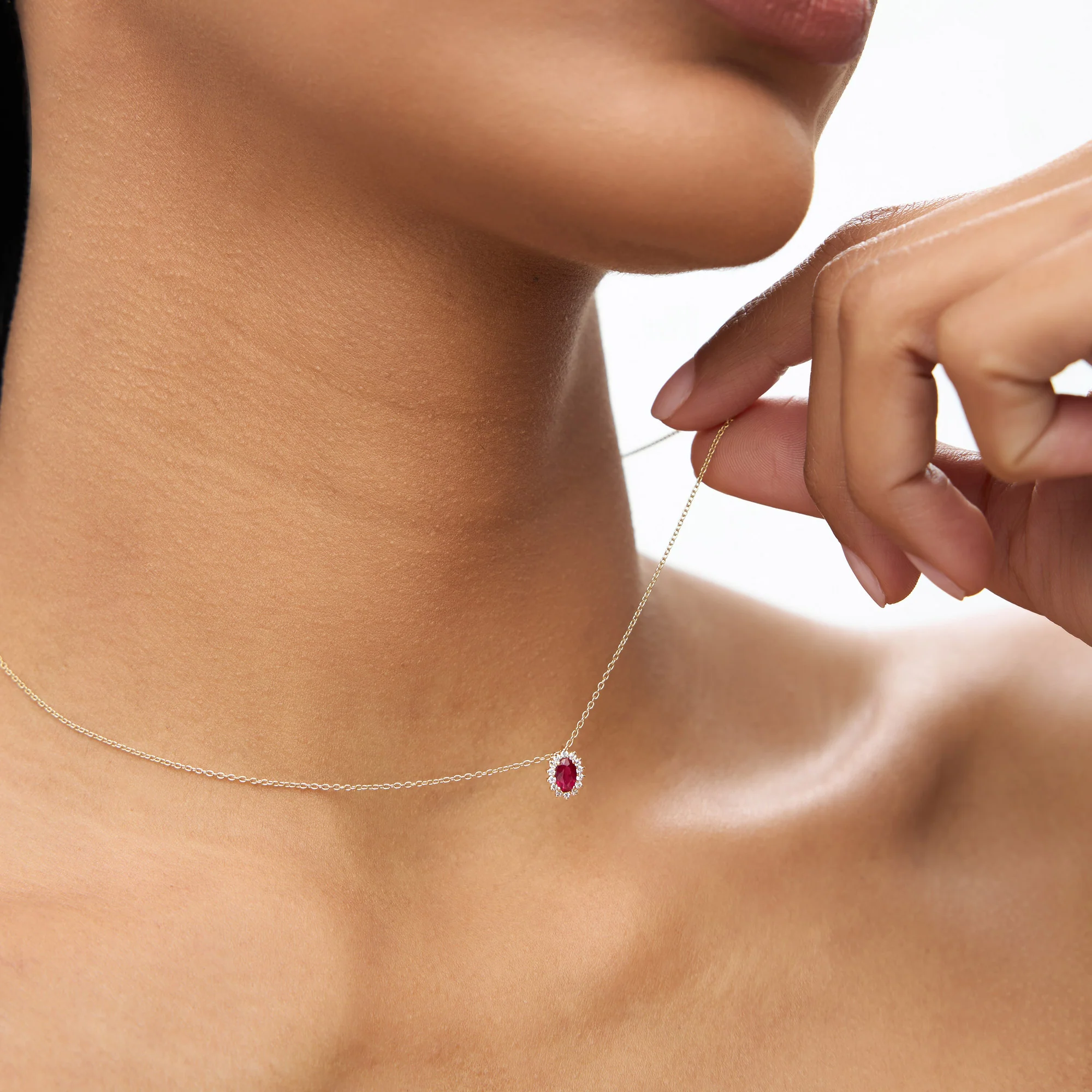 14k Ruby Necklace with Halo Diamonds - Image 3