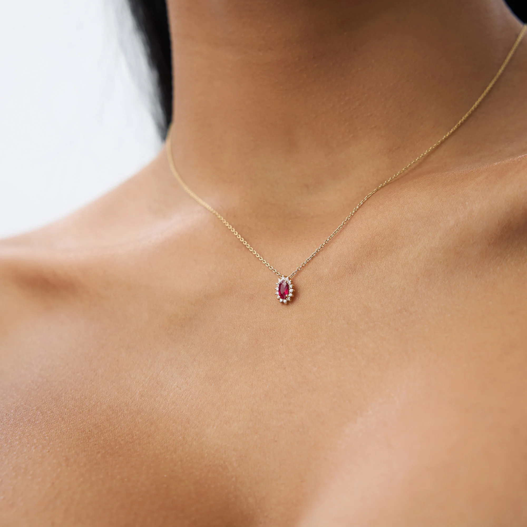 14k Ruby Necklace with Halo Diamonds - Image 4