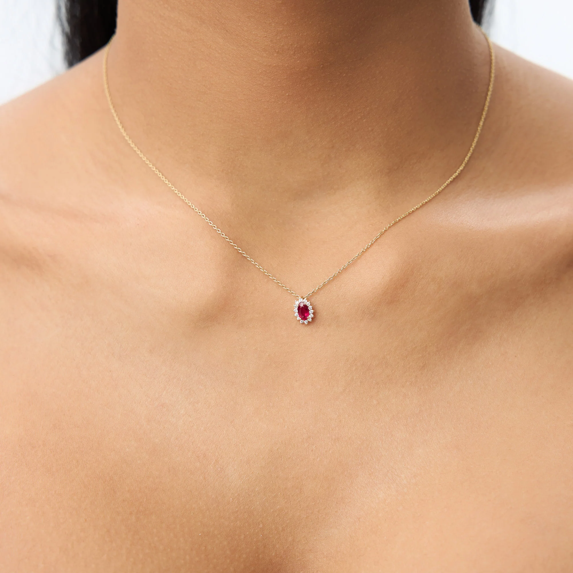 14k Ruby Necklace with Halo Diamonds - Image 5