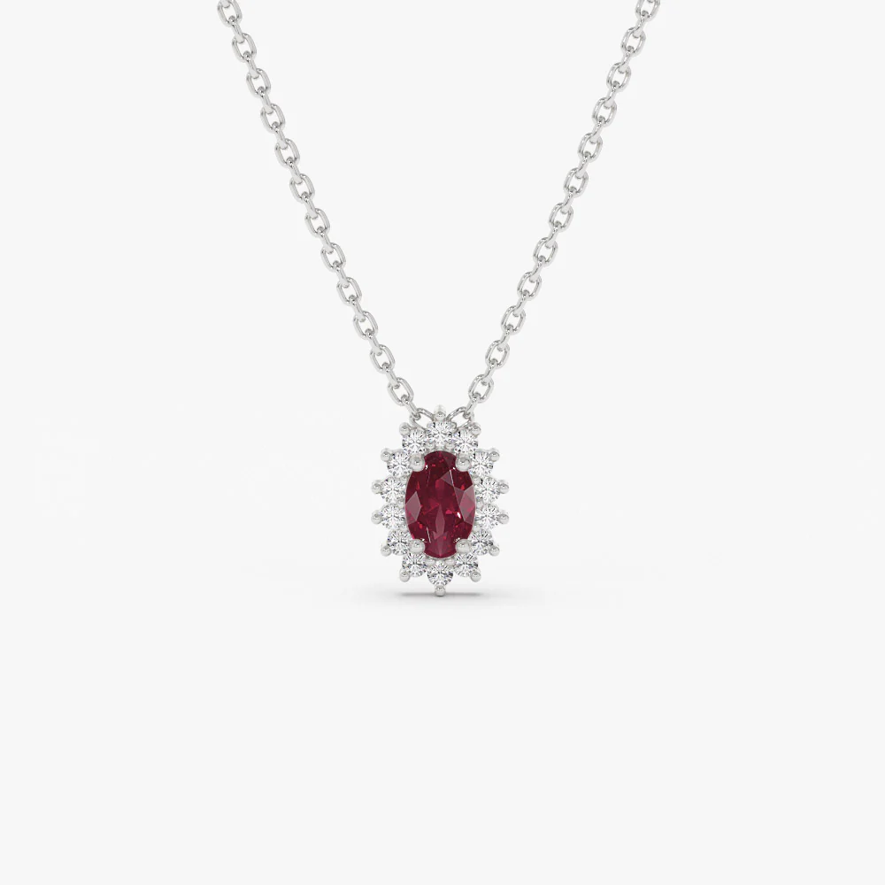 14k Ruby Necklace with Halo Diamonds - Image 6