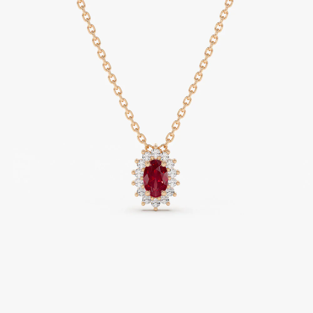 14k Ruby Necklace with Halo Diamonds - Image 7