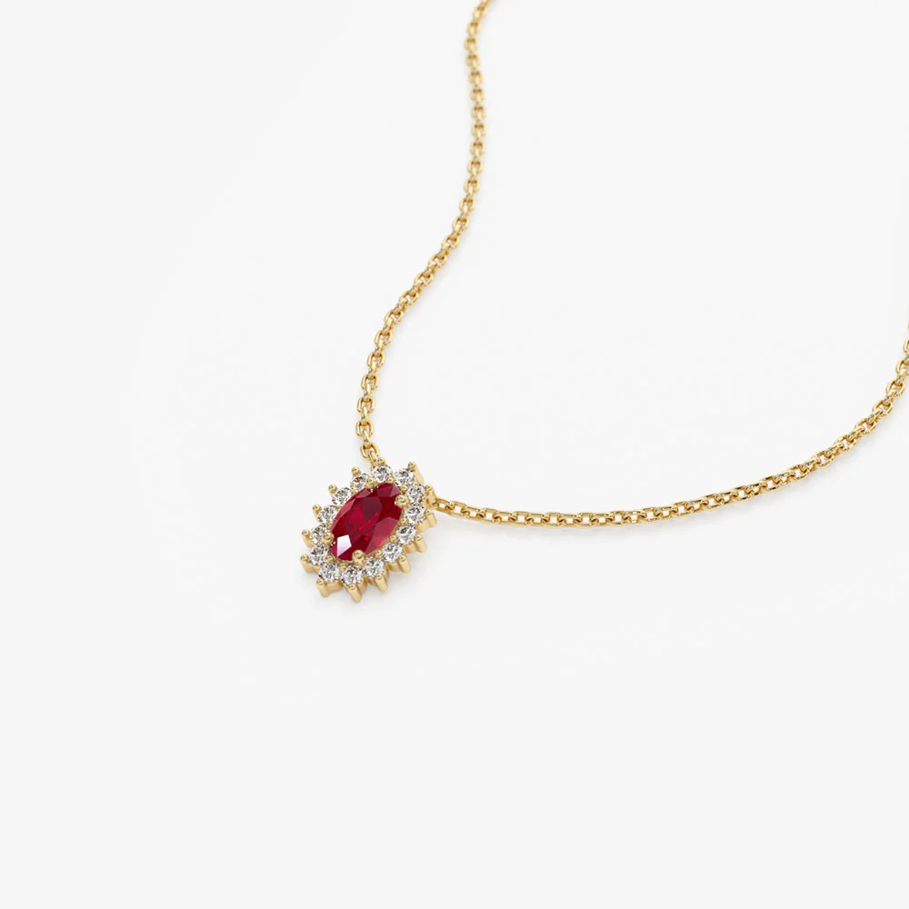 14k Ruby Necklace with Halo Diamonds - Image 8