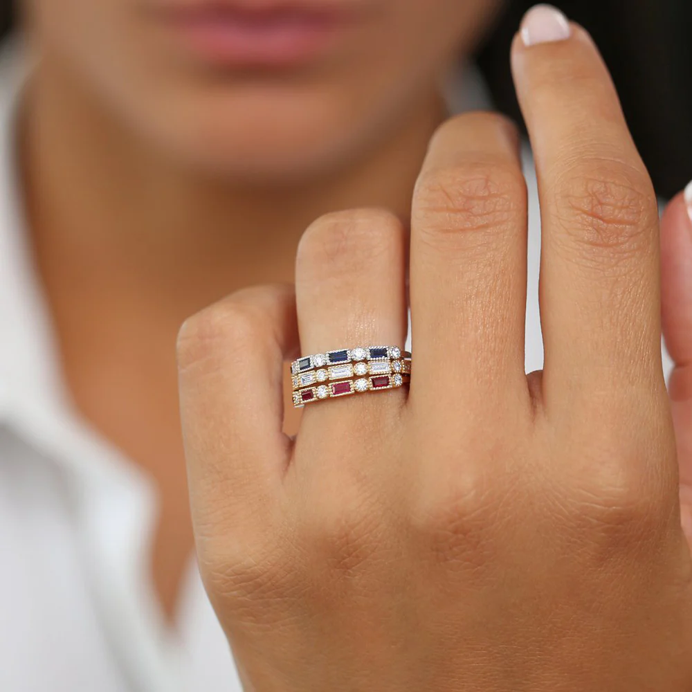 14k Sapphire Baguette and Diamond Ring - Image 2